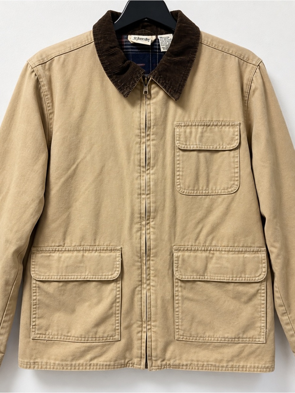 Youth Kids Tan Work Jacket with Brown Corduroy Collar